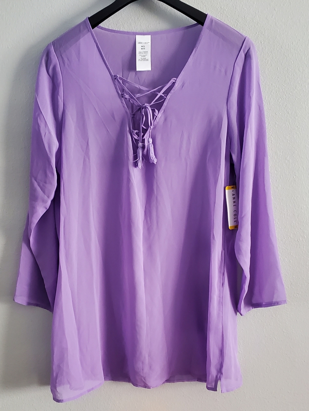 New Anne Cole Women's M - L Cover-up Swimwear Dress semi-sheer Purple